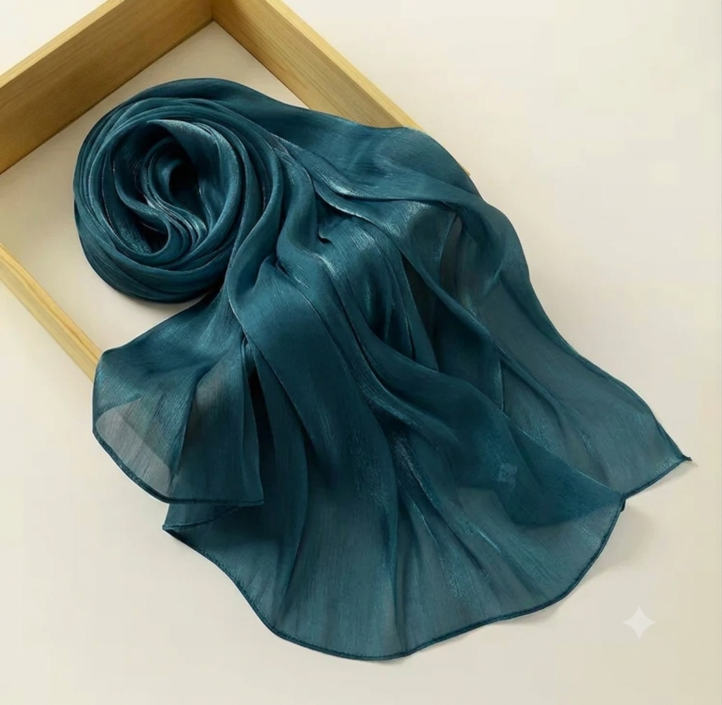 Organza Silk Hijab - Teal