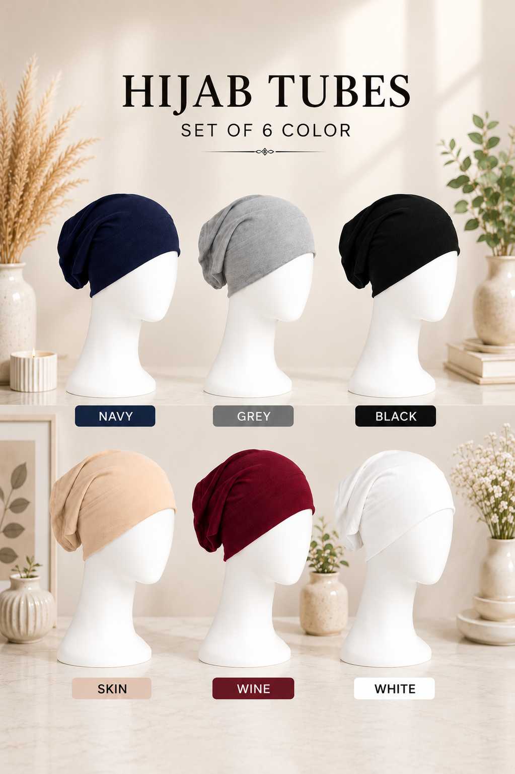 Hijab Tubes Set of 6 Colors
